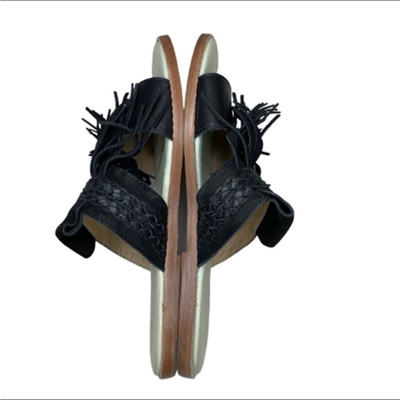 Liebeskind Black Fringe Sandals Boho Open Toe Anthropologie Size 36 - Picture 5 of 6